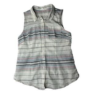 C C California S Sleeveless Striped Cotton Button Up Cream Multi Color Casual